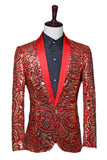 Sparkly Pailletten Heren Rode Sjaal Revers Prom Blazer