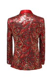 Sparkly Pailletten Heren Rode Sjaal Revers Prom Blazer