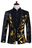Sprankelende zilveren en gouden sjaal revers heren prom blazer met pailletten