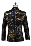 Sprankelende zilveren en gouden sjaal revers heren prom blazer met pailletten
