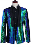 Sprankelende zilveren en gouden sjaal revers heren prom blazer met pailletten