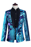 Sprankelende zilveren en gouden sjaal revers heren prom blazer met pailletten