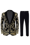 Heren gouden jacquard 2-delige reverspakken met inkeping