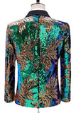 Sprankelende groene en blauwe sjaal revers met één knop heren prom blazer