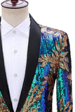 Sprankelende groene en blauwe sjaal revers met één knop heren prom blazer