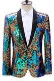 Sprankelende groene en blauwe sjaal revers met één knop heren prom blazer