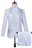 Witte sjaal revers Slim Fit 2-delig herenpak met kralen