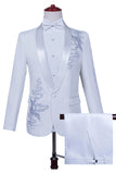 Witte sjaal revers Slim Fit 2-delig herenpak met kralen