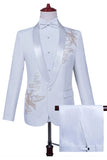 Witte sjaal revers Slim Fit 2-delig herenpak met kralen