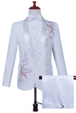 Witte sjaal revers Slim Fit 2-delig herenpak met kralen