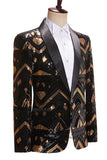 Zwarte en gouden pailletten sjaal revers heren Prom Blazer
