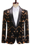 Zwarte en gouden pailletten sjaal revers heren Prom Blazer