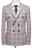 Roze grijs gestreepte 2 stuks piekvormige revers heren Prom Suits