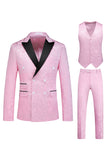 Roze Print Peak Revers 3-delige Heren Prom Suits