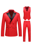 Roze Print Peak Revers 3-delige Heren Prom Suits