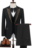 Black Peak Lapel Beaded 3-delige heren pakken