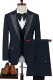 Black Peak Lapel Beaded 3-delige heren pakken