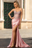 Blush zeemeermin strapless korset satijnen lange galajurk met strassenstenen