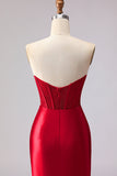 Rode Zeemeermin Sweetheart met kralen korset gerimpeld lange galajurk met split