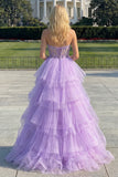 Prinses strapless paarse korset parels lange galajurk met ruches
