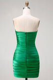 Donkergroene strapless A Line 2-delige lange galajurk met strik en split