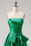 Donkergroene strapless A Line 2-delige lange galajurk met strik en split
