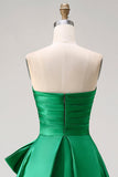 Donkergroene strapless A Line 2-delige lange galajurk met strik en split