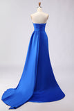 Koninklijk blauwe strapless zeemeermin-geprikte lange satijnen galajurk met split