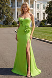 Groene meermin strapless 3D Bloemen Maxi jurk met split