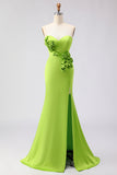 Groene meermin strapless 3D Bloemen Maxi jurk met split