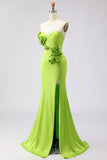Groene meermin strapless 3D Bloemen Maxi jurk met split