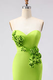 Groene meermin strapless 3D Bloemen Maxi jurk met split