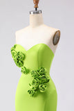 Groene meermin strapless 3D Bloemen Maxi jurk met split