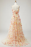 Champagne strapless A-lijn 3D bloemen plusmaat lange galajurk met afneembare mouwen