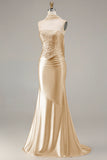 Champagne strapless zeemeermin-kralenbezet converteerbare lange galajurk