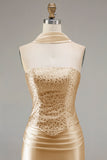 Champagne strapless zeemeermin-kralenbezet converteerbare lange galajurk
