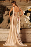 Champagne strapless zeemeermin-kralenbezet converteerbare lange galajurk