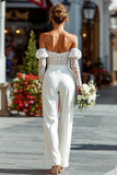 Kant Witte Off the Shoulder Bruidsjumpsuits met Zakken
