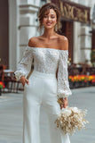 Off The Shoulder Witte Kanten Bruiloft Jumpsuits