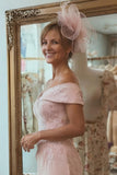 Blozen Roze Schede Off The Shoulder Moeder Van De Bruid Jurk Met Split
