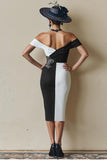 Zwart-wit Off The Shoulder Bodycon Midi Moeder Van De Bruid Jurk Met Split