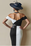 Zwart-wit Off The Shoulder Bodycon Midi Moeder Van De Bruid Jurk Met Split