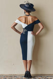 Zwart-wit Off The Shoulder Bodycon Midi Moeder Van De Bruid Jurk Met Split
