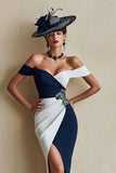 Zwart-wit Off The Shoulder Bodycon Midi Moeder Van De Bruid Jurk Met Split