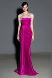 Fuchsia Zeemeermin Fluwelen Strapless Formele Jurk met Sjerp