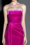 Fuchsia Zeemeermin Fluwelen Strapless Formele Jurk met Sjerp
