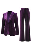 2-delige plum velvet peak revers enkelvoudige damespakken