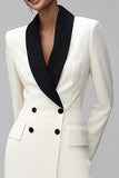 Ivoorkleurige sjaal revers double breasted dames blazer