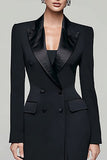 Zwarte piek revers Double Breasted dames blazer jurk met split