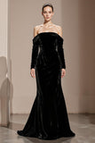 Zwarte Off the shoulder fluwelen zeemeermin lange formele jurk